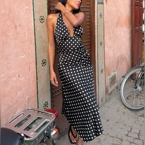 Black and White Polka Dot Halter Dress